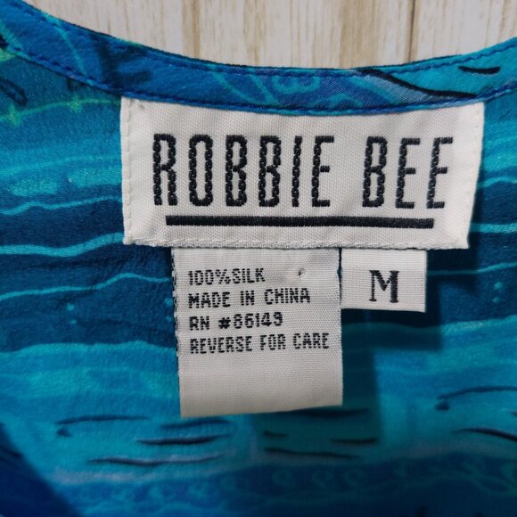 Robbie Bee Womens Blue Patterned 100%  Silk Sleeveless Top Medium~ Lightweight - Picture 3 of 7